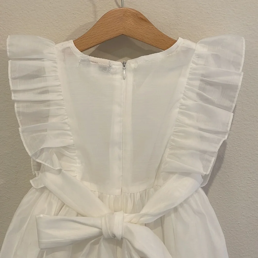 White Ruffle Sleeve Formal Dress for Girls